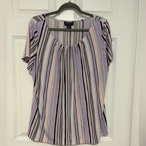 Liz Claiborne Purple and White Flutter Sleeve Blouse